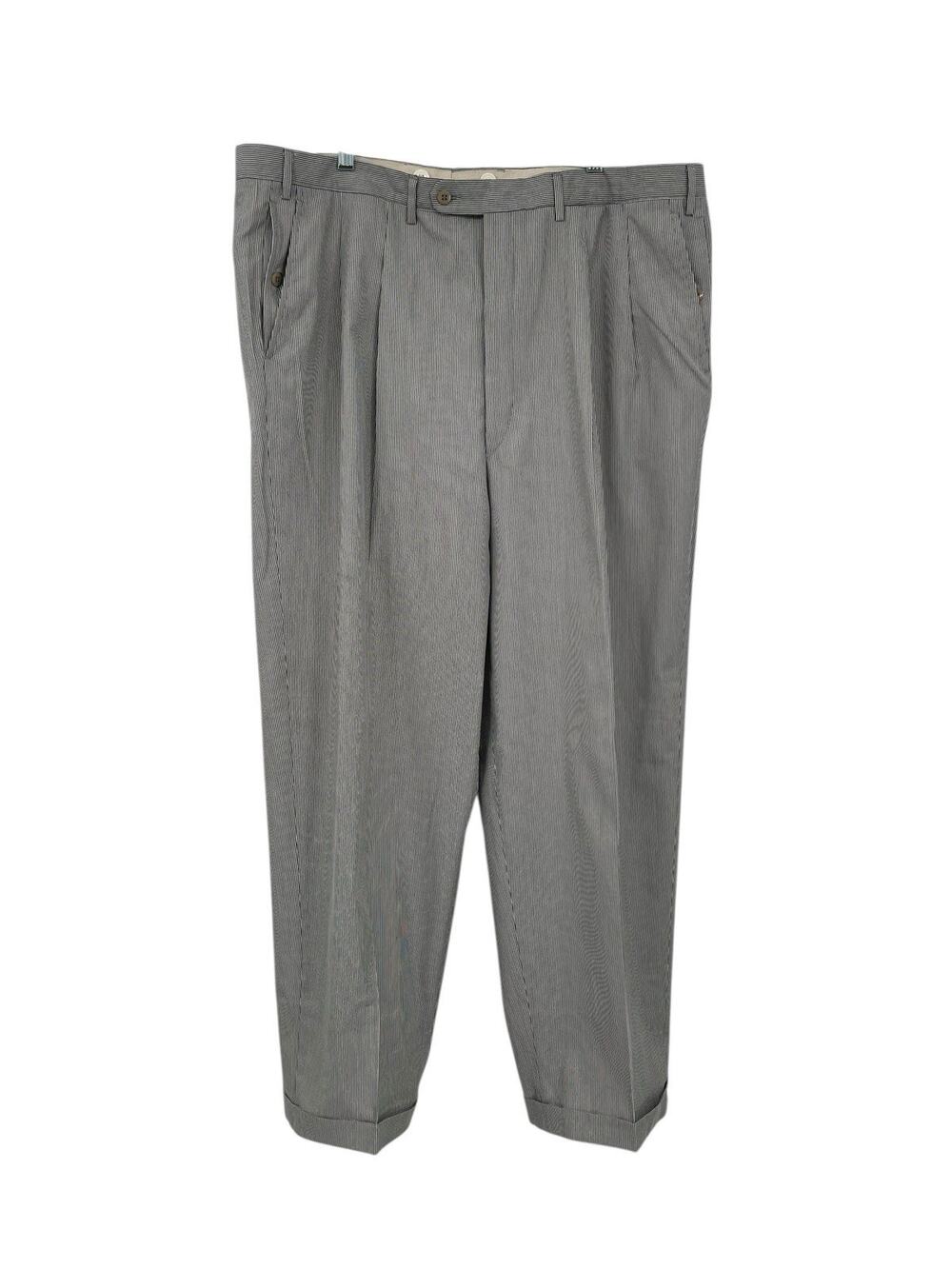 Luciano Barbera Pants Pleated Front Cuffed Hem Black White Stripe Size 41 X 30